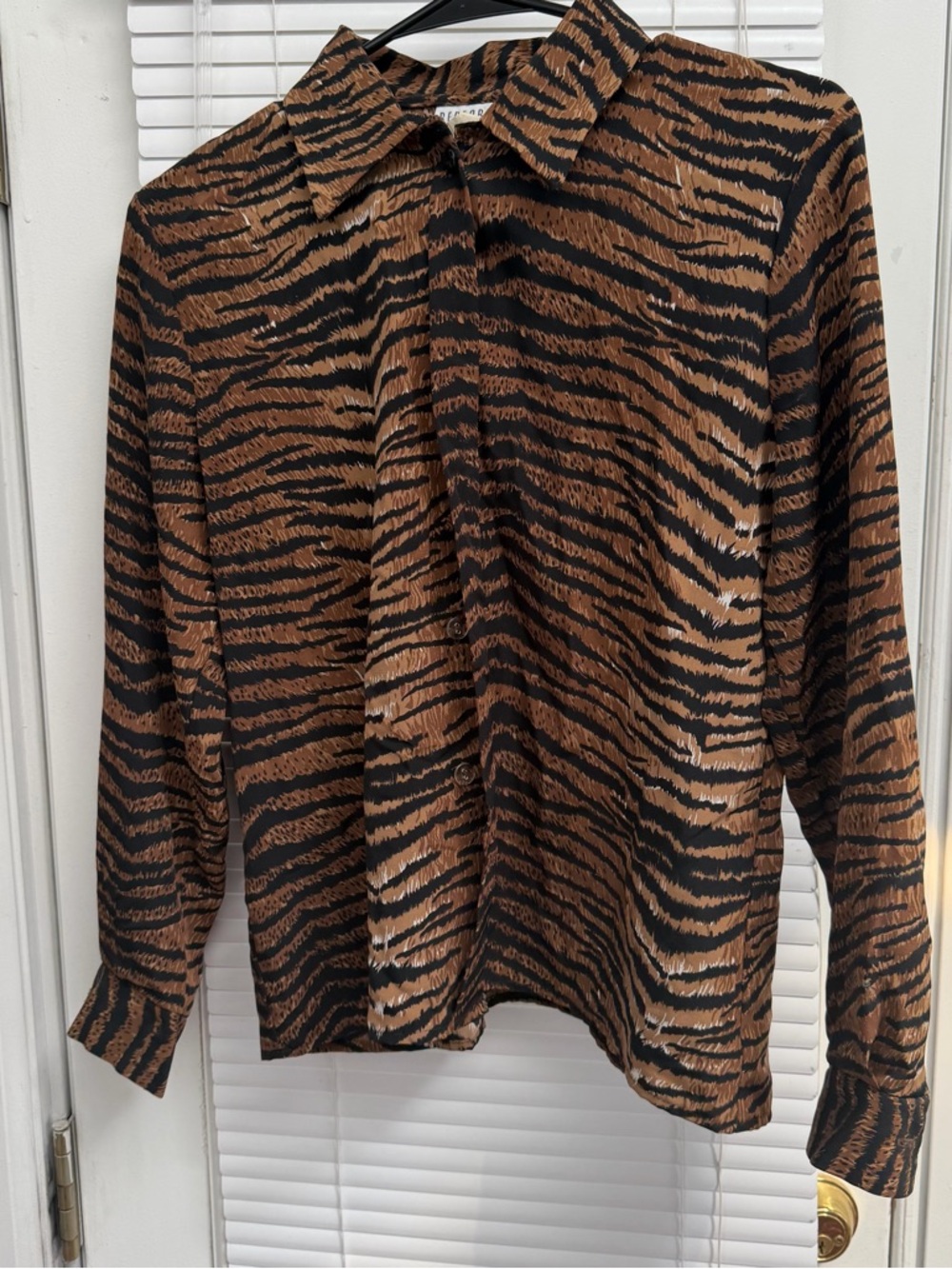 Vintage Brown and Black Tiger-Stripe Button-Up Blouse